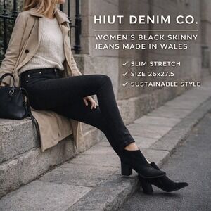 Hiut Denim Co Womens Black Skinny Jeans Made in Wales Slim‎ Stretch 26x27.5